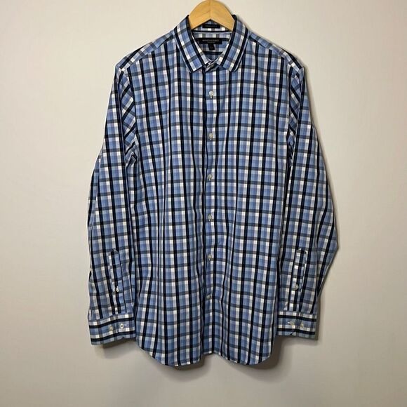Banana Republic Other - Banana Republic Grant Fit Mens Long Sleeve Non-Iron Dress Shirt Plaid Blue Large